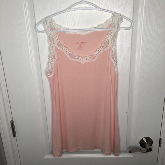 Joe Fresh Pink Pajama Tank Top with White Lace Trim (Slightly See Through) - Picture 1 of 3
